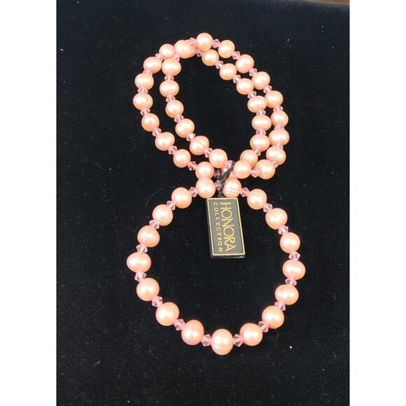 HONORA Pink Freshwater Pearl & Crystal Stretch Bracelet Set Of 3 New With Tags - Picture 3 of 3